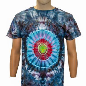 Hanes Medium tie dye shirt. Blues, reds, greens and purples really make this.